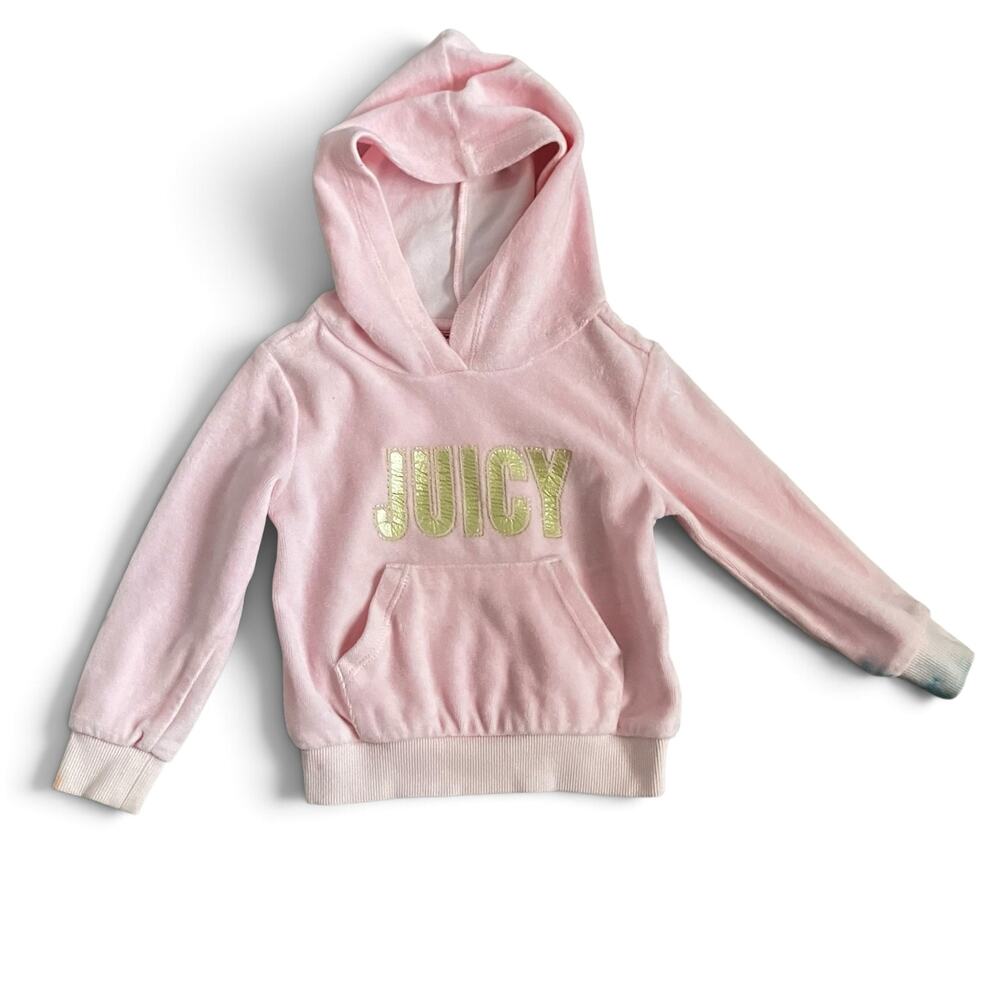 Juicy Couture Kids Pink JUICY Pullover Hoodie Size 2T Y2K Rhinestone Logo Top